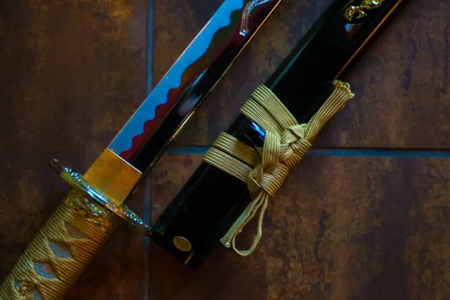 Decorative samurai sword on display
